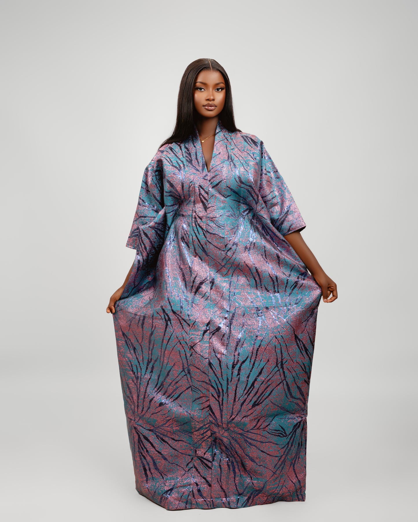 BROCADE DRESS PINK & BLUE
