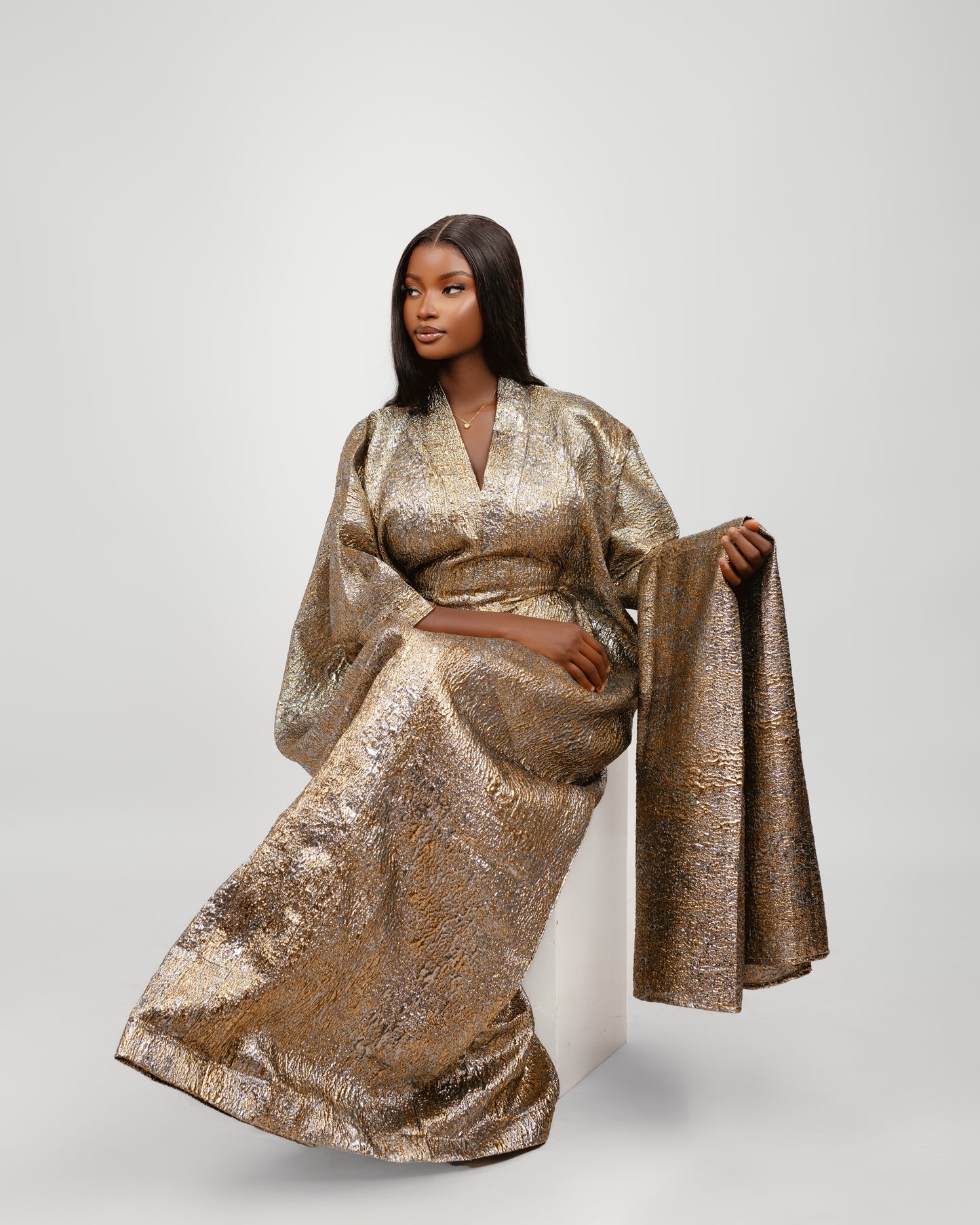 BROCADE DRESS METALLIC BROWN (PRE-ORDER)