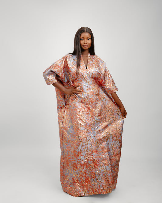 BROCADE DRESS ORANGE & GREY
