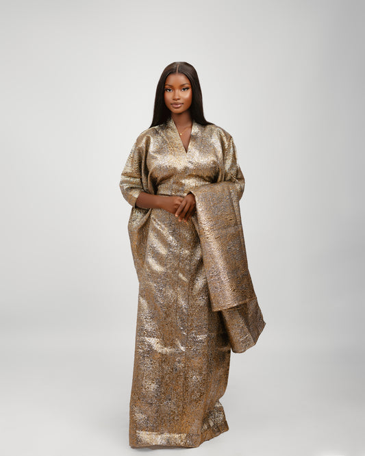 BROCADE DRESS METALLIC BROWN (PRE-ORDER)